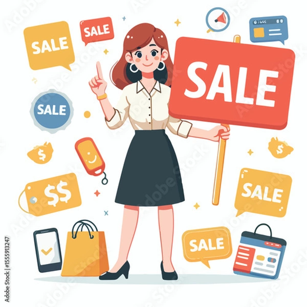 Fototapeta vector image of people doing sales promotion on plain white background