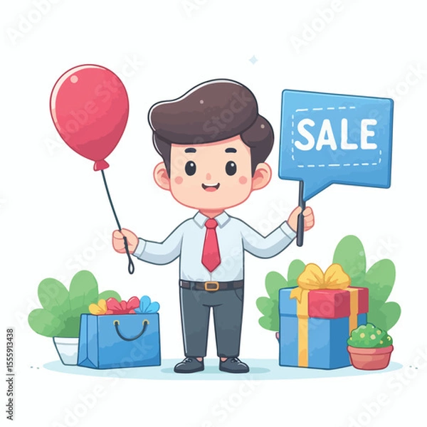 Fototapeta vector image of people doing sales promotion on plain white background
