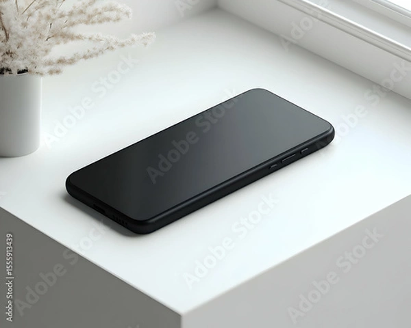 Fototapeta Black Smartphone Mockup on White Surface 3D Illustration