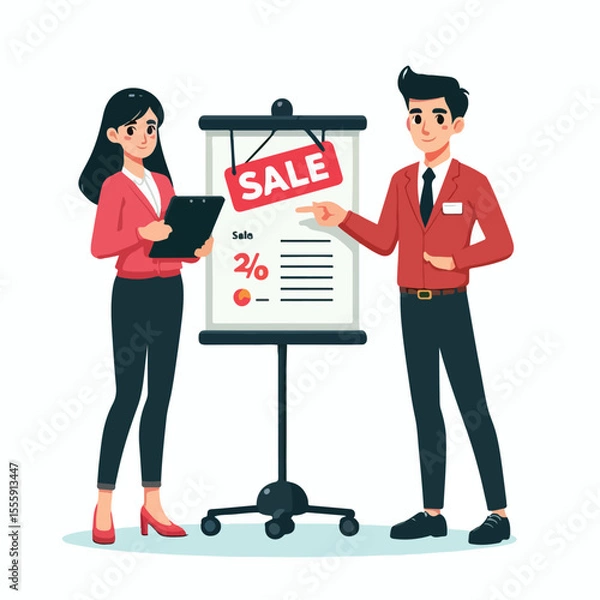 Fototapeta vector image of people doing sales promotion on plain white background