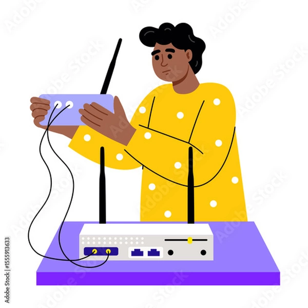 Fototapeta A flat style illustration showing router configuration