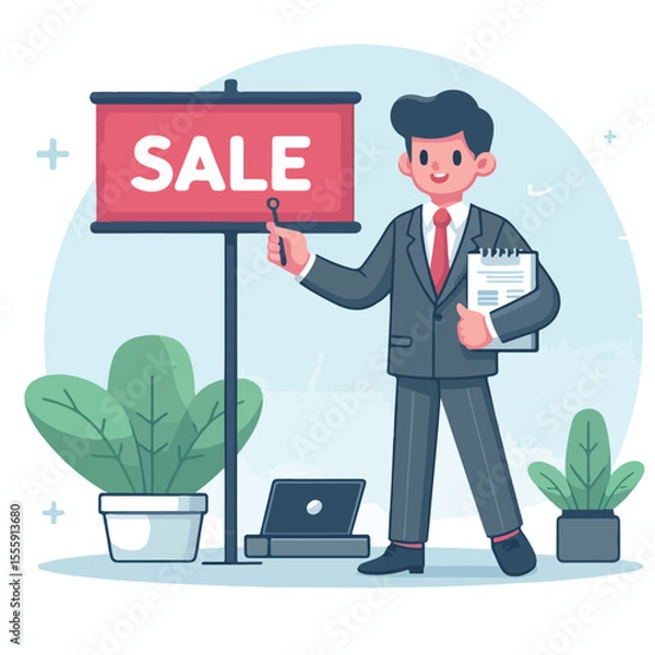 Fototapeta vector image of people doing sales promotion on plain white background