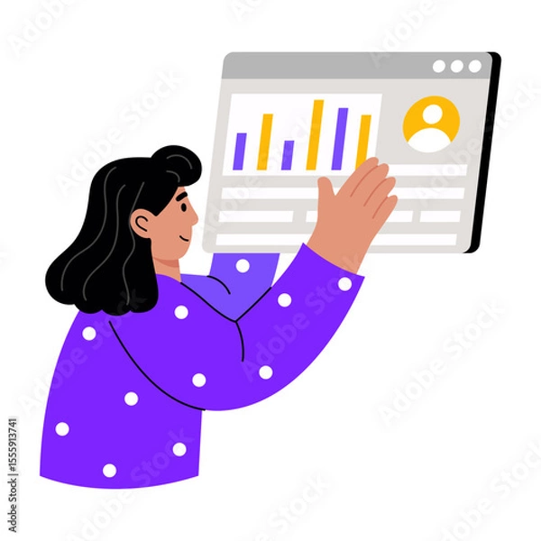Fototapeta A flat style illustration showing a person doing data analysis