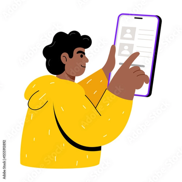 Fototapeta A flat style illustration showing a person checking profile