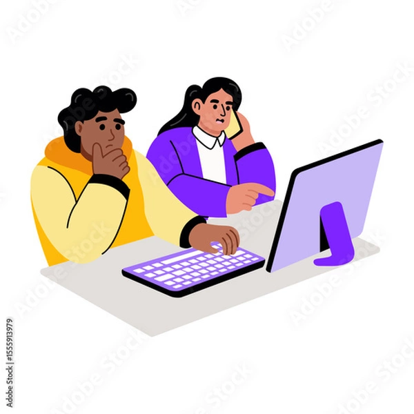 Fototapeta A flat style illustration showing team coordinator