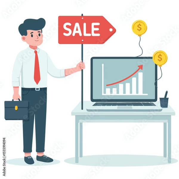 Fototapeta vector image of people doing sales promotion on plain white background