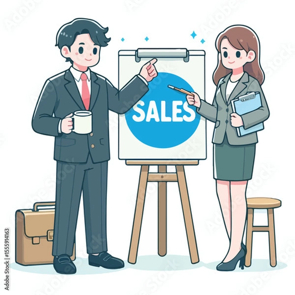 Fototapeta vector image of people doing sales promotion on plain white background