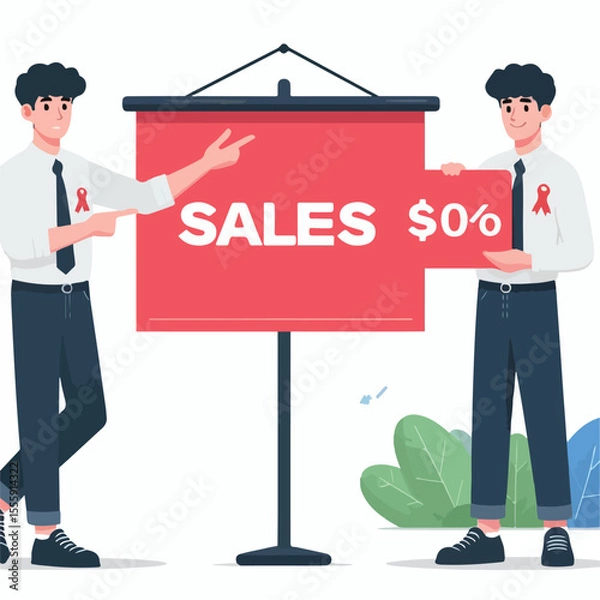 Fototapeta vector image of people doing sales promotion on plain white background