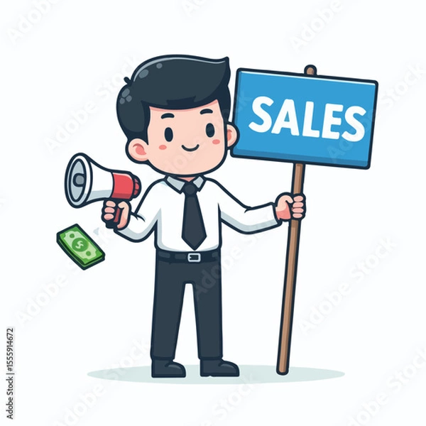 Fototapeta vector image of people doing sales promotion on plain white background