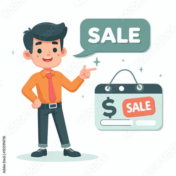 Fototapeta vector image of people doing sales promotion on plain white background