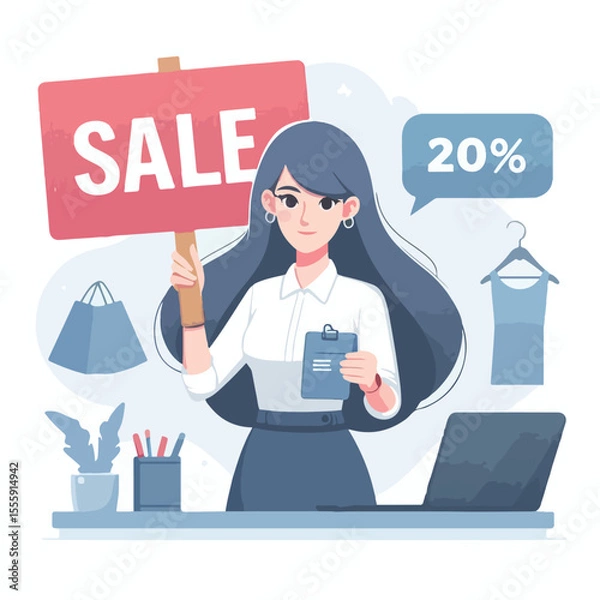 Fototapeta vector image of people doing sales promotion on plain white background