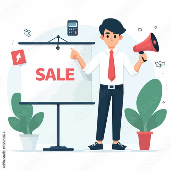 Fototapeta vector image of people doing sales promotion on plain white background