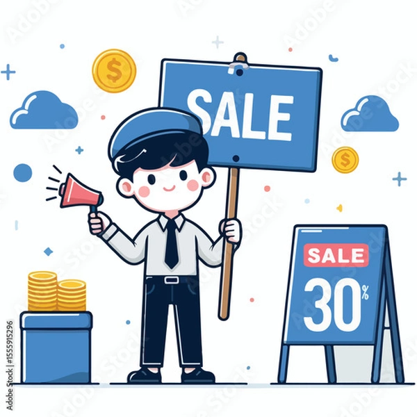 Fototapeta vector image of people doing sales promotion on plain white background