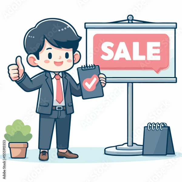 Fototapeta vector image of people doing sales promotion on plain white background
