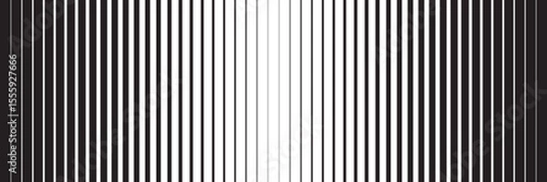 Obraz Vertical black and white stripes pattern. Graphic background with parallel thick and thin lines. Geometric backdrop with optical illusion effect. Abstract vector illustration.