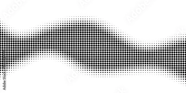 Obraz Dot gradient wave pattern. Abstract halftone black and white dotted background with curved gradient effect. Retro comic book style texture wallpaper. Graphic vector illustration.