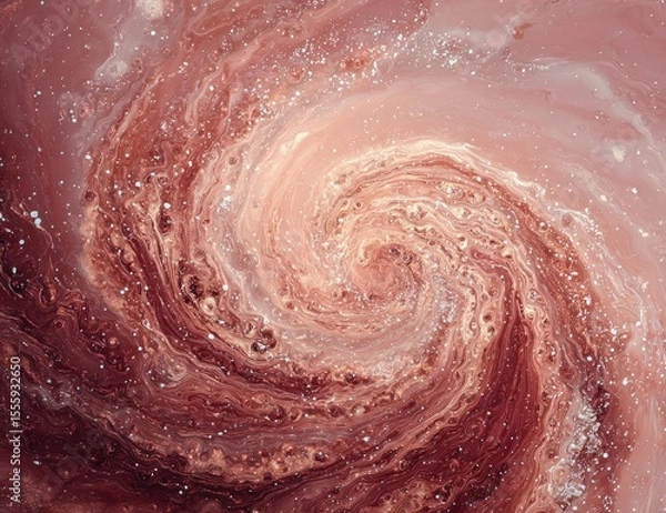 Fototapeta A swirling vortex of muted rose and beige hues, speckled with iridescent glitter, resembling a cosmic nebula or fluid art