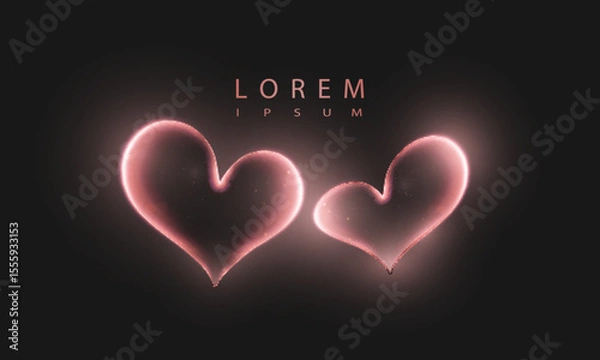Obraz Glowing pink hearts with soft glow on dark background. Element for romantic design, banners and cards.