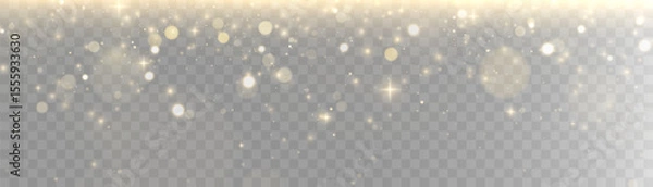 Obraz Gold dust light bokeh. Christmas glowing bokeh and glitter overlay texture for your design on a transparent background. Golden particles abstract vector background.	
