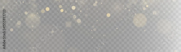 Obraz Gold dust light bokeh. Christmas glowing bokeh and glitter overlay texture for your design on a transparent background. Golden particles abstract vector background.	

