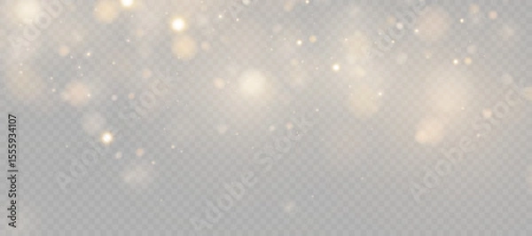 Obraz Gold dust light bokeh. Christmas glowing bokeh and glitter overlay texture for your design on a transparent background. Golden particles abstract vector background.	
