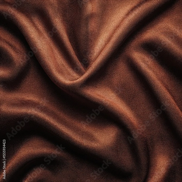 Fototapeta Rich, dark brown fabric with soft, swirling folds and subtle textural details