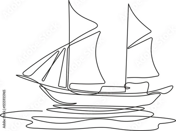 Fototapeta Continuous Line Drawing of Traditional Ship – Minimalist Indonesian Sailing Boat