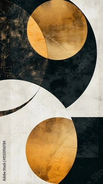 Obraz Abstract gold, black, and white artwork.
