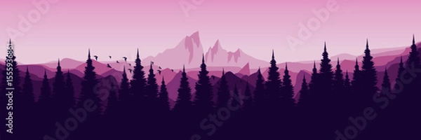 Fototapeta dawn sunset landscape mountain scenery vector illustration good for wallpaper design, design template, background template, and tourism design template