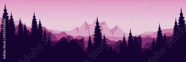 Fototapeta dawn sunset landscape mountain scenery vector illustration good for wallpaper design, design template, background template, and tourism design template
