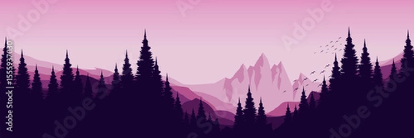 Fototapeta dawn sunset landscape mountain scenery vector illustration good for wallpaper design, design template, background template, and tourism design template