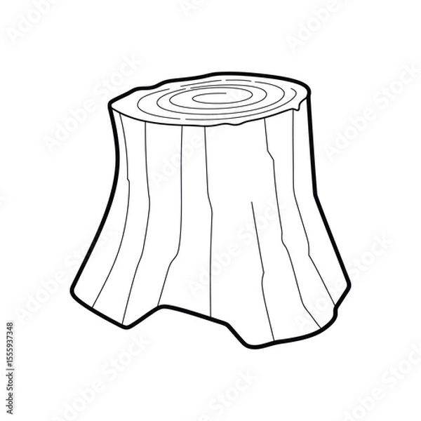 Fototapeta Simple Black and White Illustration of a Tree Stump with Annual Rings Visible