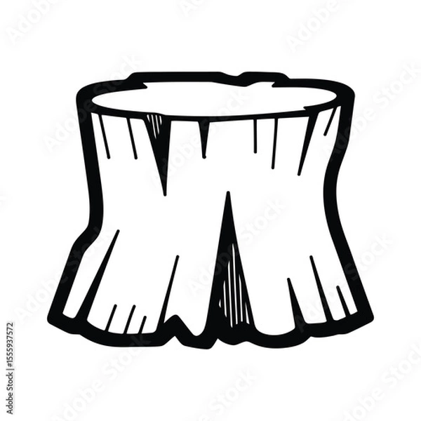 Fototapeta Black and White Illustration of a Tree Stump with Sharp Edges and Rough Texture
