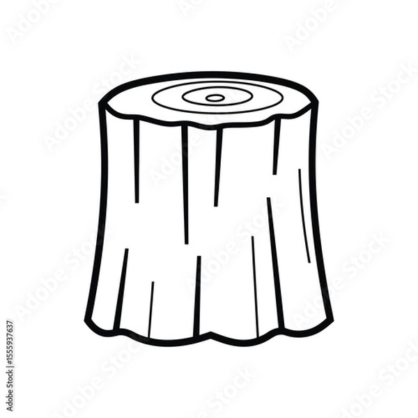 Fototapeta Black and White Tree Stump Illustration With Visible Rings and Texture