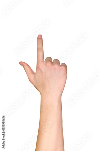Fototapeta Thumbs up. Male hand with index finger pointing to something. PNG isolated on transparent background