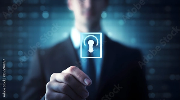 Obraz Businessman holding virtual KYC verification icon for identity authentication and financial security compliance. Know Your Customer process in banking and fintech.