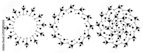 Fototapeta Minimalistic Hand Drawn Cocktail glasses Circular Frame border and Backdrop Copy space Template Set