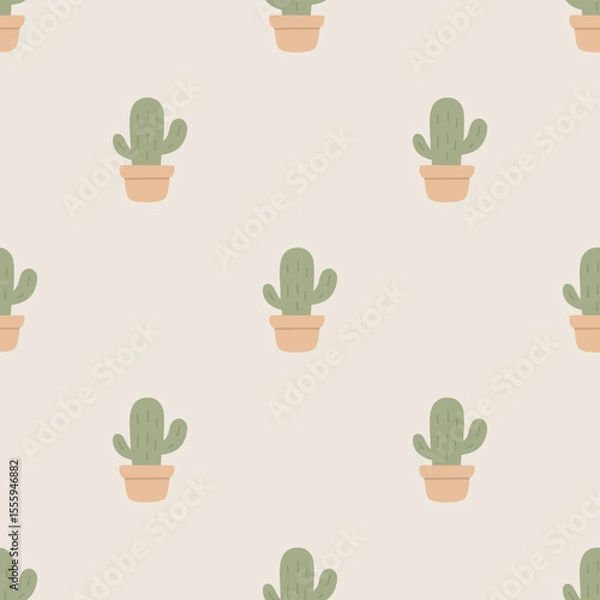 Obraz Cute Seamless Cactus Pattern in Pot for Boho Nursery and Digital Use