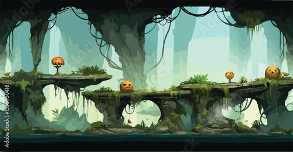 Fototapeta Platform Base with Plants and Trees