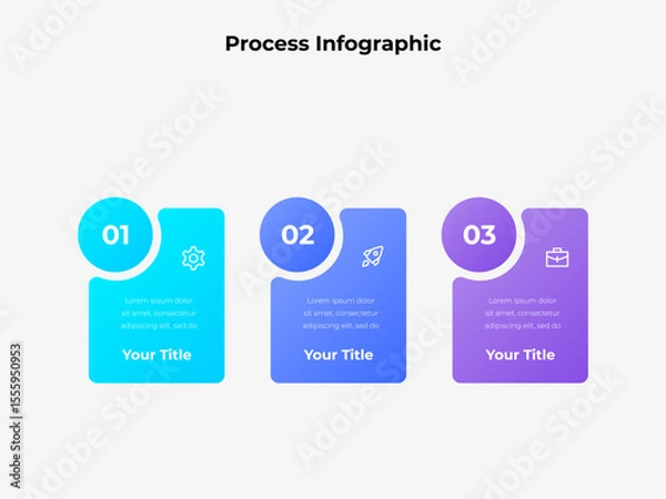 Fototapeta Illustration of a process infographic design featuring three steps for presenting stages or workflows in a modern visual format. Ideal for business, presentations, and creative graphic design