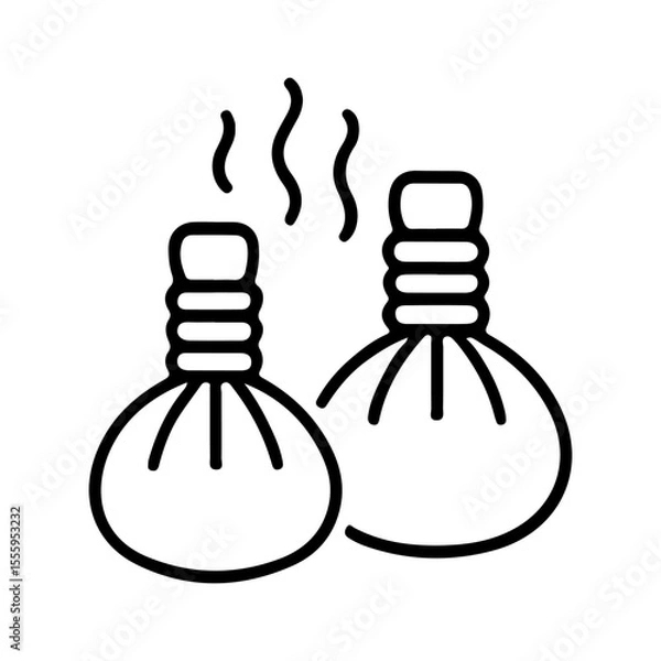 Fototapeta Outline icon of two herbal compress balls with steam lines. Linear vector illustration. Spa therapy and aromatherapy concept. Design for sticker, banner, print, card, poster, invitation. Flat icon