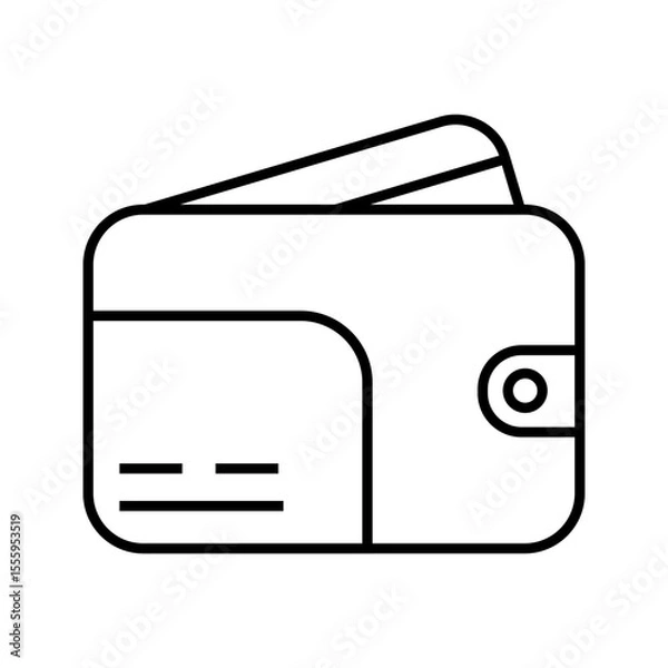 Fototapeta Outline icon of wallet with bank card. Black linear vector illustration. Payment and finance concept. Design for banner, sticker, print, poster, card, invitation. Flat icon view