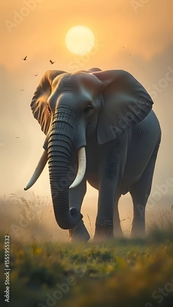 Obraz elephant at sunset