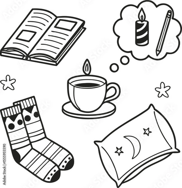 Obraz Hand-drawn coffee cup and book vector illustration set, a perfect sketch for your business design or vintage art symbol