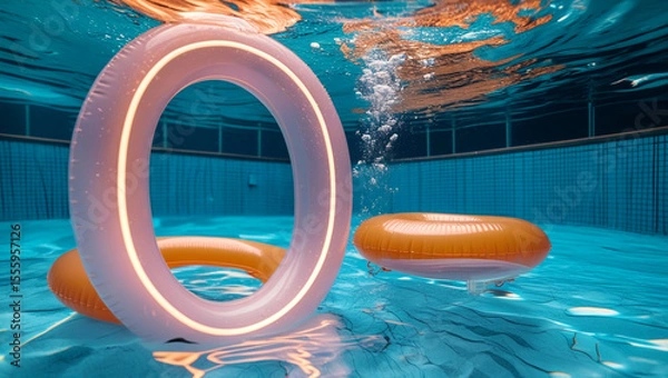 Obraz Illuminated Pool Float Underwater in Blue Swimming Pool