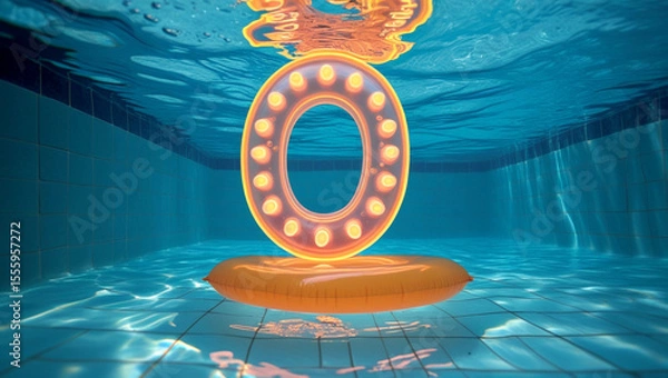 Obraz Illuminated Pool Float Underwater in Blue Swimming Pool