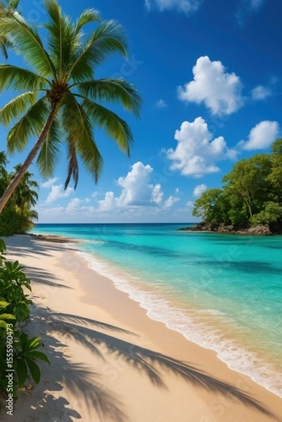 Fototapeta Path through lush tropical jungle with dense vegetation