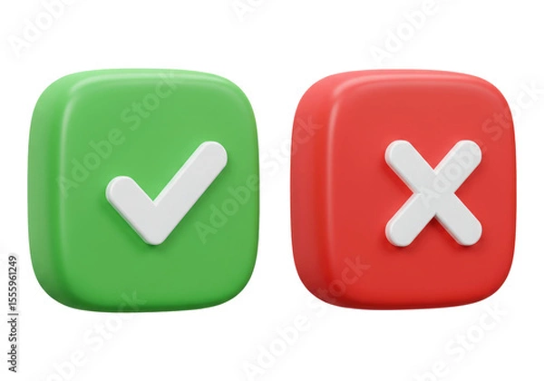 Obraz A 3D Symbol of Approval And Rejection. Cut Out, Clipping Path Isolated on Transparent Background.