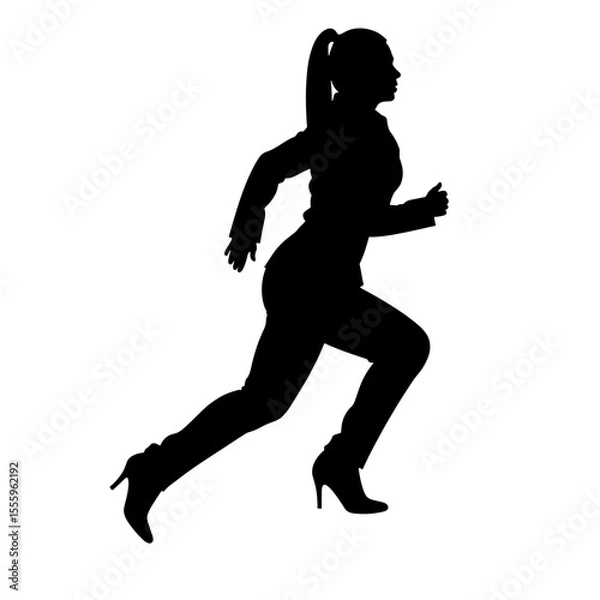 Fototapeta Woman running in high heels silhouette with dynamic motion  