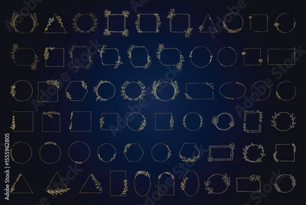 Fototapeta Elegant Geometric Floral Frame Clipart Bundle with Circle Square Rectangle Diamond Oval and Hexagon Shapes Perfect for Invitations Logos Wedding Cards and Branding Designs